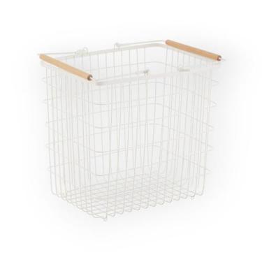 Imagem de Cesto aramado 47l com alca de bambu branco oikos
