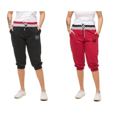 Imagem de Kit com 02 bermudas de moletom feminina wooks saruel skinny, G, Preto,