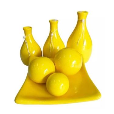 Imagem de Trio de Vasos Garrafas e Centro de Mesa com 3 Esferas em Cerâmica Deco