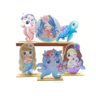 Imagem de Kit Display de Mesa 6 Peças Festa Sereia Cute MDF - Juju Brasil