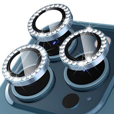 Imagem de Suoman Pacote com 3 capas de câmera de diamante circular de vidro temperado para iPhone 12 Pro Max, protetor de lente para iPhone 12 Pro Max de 6,7 polegadas [não afeta fotos noturnas] - Diamantes - azul