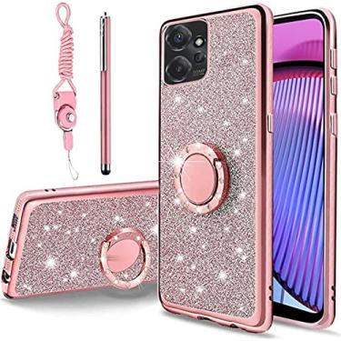 Imagem de B-wishy Capa feminina para Moto G Power 2023 com glitter, cristal, borboleta, coração, floral, fina, TPU, luxuosa, brilhante, bonita, capa protetora com suporte + alça para Moto G Power 2023 (rosa
