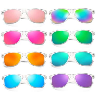 Imagem de Matcheck Óculos de sol com 8 cores neon retrô armação transparente lentes espelhadas clássico atacado atacado aniversário praia piscina festa brindes unissex adulto