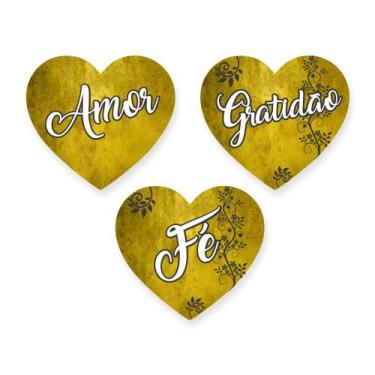 Imagem de Kit 3 Placas Decorativas Fé Amor Gratidão Sala Quarto MDF - Vintage De