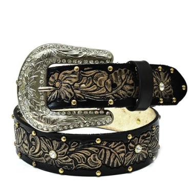 Imagem de Cinto Country Em Couro Feminino Com Cravo/strass Floral - Atrevidu's C