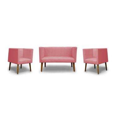 Imagem de Kit Namoradeira + 2 Poltronas Decorativas Barcelona Suede Rosa - Casa 