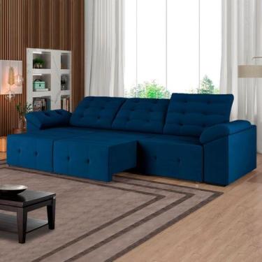 Imagem de Sofá Azul 4 Lugares Retrátil Reclinável 260 Cm Suede - SóSofá
