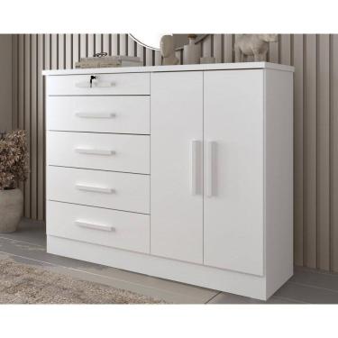Imagem de Cômoda Solteiro Istambul 2 Portas e 5 Gavetas Neve - Tcil Móveis