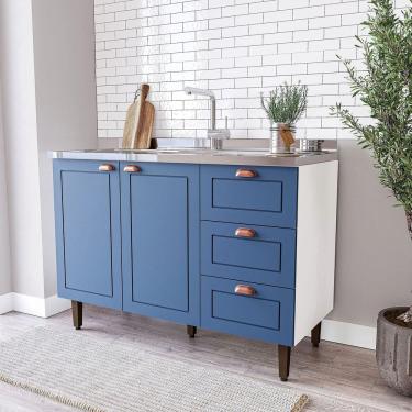 Imagem de Balcão 2 Portas 3 Gavetas 120 Cm Pérola Yescasa Branco/Azul