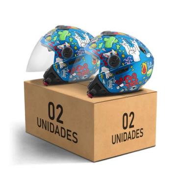 Imagem de Kit 2 Capacete Aberto New Atomic Universe Pro Tork Brilhante Moto Masc