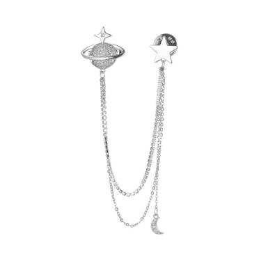 Imagem de Cosmic Planet Star Correntes de borla penduradas broche broche de strass planeta lua lapela pinos quatro pontas estrela crescente corrente longa pendentes broches para mulheres acessórios joias, Long,