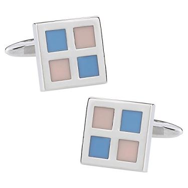 Imagem de Abotoaduras de prata esmaltadas rosa e azul com caixa de apresentação Cuff-Daddy