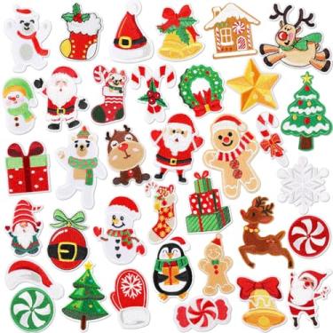 Imagem de AUGSUN 36 peças de remendos de Natal bordados costurados com aplique de reparo, Papai Noel, árvore de Natal, guirlanda de boneco de neve, alce, anjo, rena, bengala doce, artesanato, faça você mesmo,