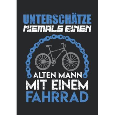 Imagem de Notizbuch A4 kariert mit Softcover Design: Alter Mann mit Fahrrad Fahrradfahrer Geburtstagsgeschenk: 120 karierte DIN A4 Seiten