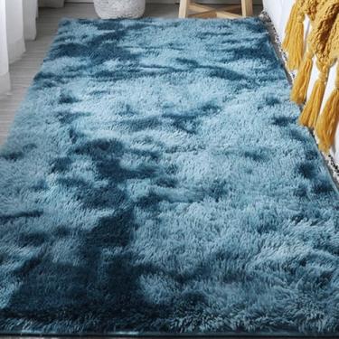 Imagem de Tapete peludo para sala de estar, decoração moderna para quarto, carpete grande, preto, cinza, branco, antiderrapante, tapetes infantis, azul pavão, 160x230cm