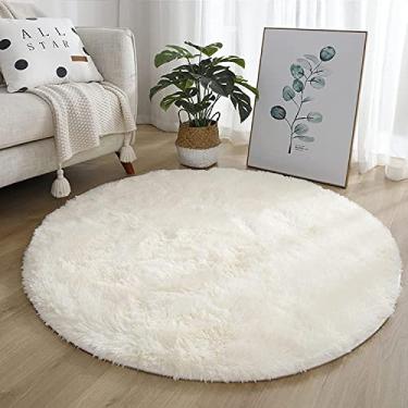 Imagem de Rainlin Tapete redondo branco ultramacio e felpudo de 1,2 m x 1,2 m, tapete circular felpudo fofo para quarto de adolescentes, quarto de bebê, quarto de bebê, decoração de casa