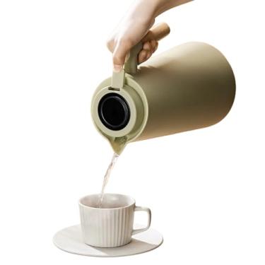 Imagem de Garrafa Térmica de Café 1000ml Plástico com Cabo de Madeira e Termômetro 1L vacuo Utensílios de Cozinha Mesa Posta Decoração Itens Para Casa Perfeita Para Café e Chá Quente e Frio (Verde-Musgo)