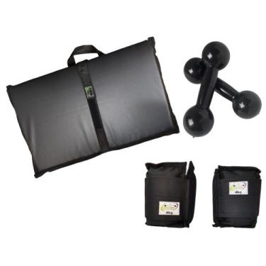 Imagem de Kit Tornozeleira 4KG Nylon Preto + Halteres 4KG Preto + Colchonete Dob
