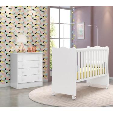 Imagem de Quarto de Bebê Doce Sonho Cômoda 777 + Berço 1 Qmovi Branco com Colchã