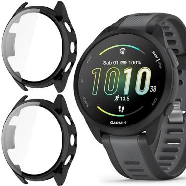 Imagem de Compatível com Garmin Forerunner 165, capa rígida de PC Lamshaw com protetor de tela compatível com Garmin Forerunner 165 Music/Forerunner 165 Smartwatch (pacote com 2 - preto + preto)