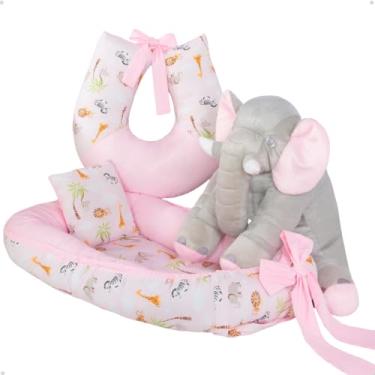 Imagem de Mini Berço Redondo Safari Almofada Amamentação Elefante 60cm (safari rosa)