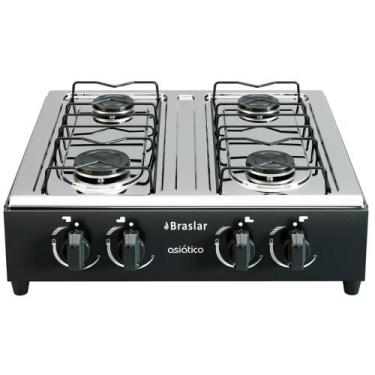 Imagem de Fogão Cooktop De Mesa A Gás Portátil 4 Bocas Bivolt Braslar, Preto