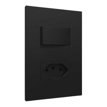 Imagem de Conjunto Placa Horizontal 2x4 C/ Tomada 2P+T 10A + Interruptor Simples Grafite Orion Cód. S71323194 – Schneider