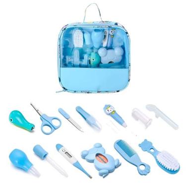 Imagem de Kit Higiene Azul Infantil Tesoura Escova Termômetro Digital
