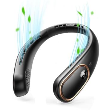 Imagem de VETIFINAL Ventilador de pescoço recarregável - Ventilador de pescoço portátil de 5000 mAh com visor digital, 4 velocidades 75% mais forte de resfriamento, ventilador pessoal de mãos livres para