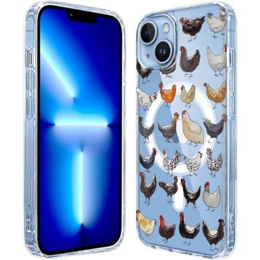 Imagem de LuGeKe Capa de telefone magnética transparente para iPhone 16 Pro Max compatível com Magsafe, linda estampa de frango capa protetora fina à prova de choque para iPhone 16 Pro Max mulheres meninas