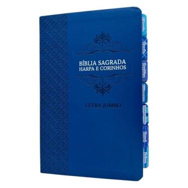 Imagem de Bíblia Letra Jumbo Azul com abas adesivas coladas ARC com harpa - CPP