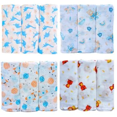 Imagem de Fralda Pano de Ombro Bebe Com Bainha 100% algodão Camada Dupla Enxoval Maternidade Kit 3 Unidades (Kit 6 Fraldas Menino Sortido)