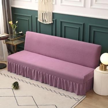 Imagem de Capa de futon sem braços com saia de babados, sofá-cama futon altamente elástica(Purple,Medium (155-185cm))