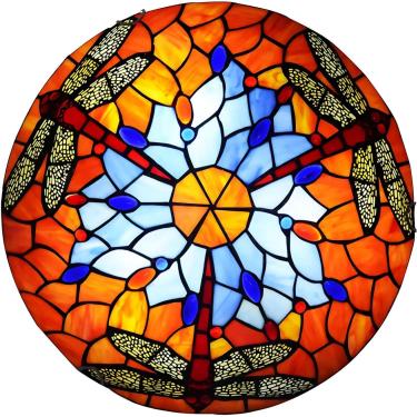Imagem de Luminária de teto libélula estilo Tiffany, luminária de teto com abajur de vitral, lustre vintage para quarto, sala de estar, cozinha, iluminação de corredor, 30 cm