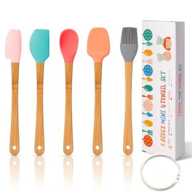 Imagem de KSENDALO Conjunto de 5 mini espátulas de silicone, mini espátulas para cozinhar, mini escova de regar, mini espátula e mini espátula pontiaguda, para cozinhar, assar e misturar