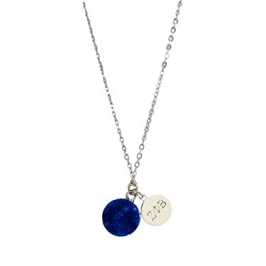 Imagem de Sorority Shop ZPB Colar - Zeta Phi Beta Colar de pedra drusa azul com pingente gravado - Joias mergulhadas em ródio com pedra preciosa azul - Presente de irmandade, parafernália charme, One Size, Metal, Quartzo