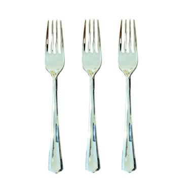 Imagem de Garfos Refeição Descartáveis Luxo Plástico Prata 18cm- 24un