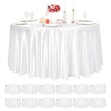 Imagem de Pesonlook Pacote com 12 toalhas de mesa redondas brancas, toalha de mesa de tecido de cetim de 228 cm para mesa redonda, lavável e resistente a amassados, roupas de mesa de seda brilhante para festa