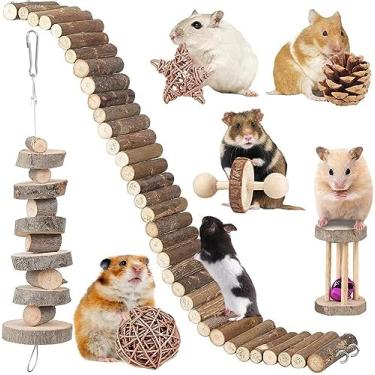 Imagem de Acessórios para hamster para hamster, porquinho-da-índia, brinquedo para mastigar, suspensão, ponte longa, dobrável, acessórios para gaiolas de chinchila, conjunto de bolas de salgueiro, para