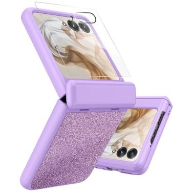 Imagem de NINKI Capa com glitter para Motorola Razr 2024 com dobradiça e protetor de tela, couro PU brilhante + capa protetora de policarbonato rígido flip de couro articulado para Moto Motorola Razr 50 capa