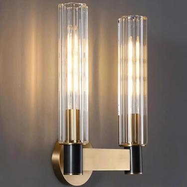 Imagem de Luminária de parede estilo nórdico vintage com vidro de cobre e base E14/E12, cabeça única e dupla, para quarto, estudo, escada, cabeceira, sala de estar (23 * 33 * 11 cm)
