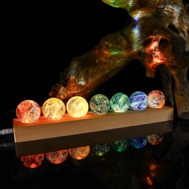 Imagem de YU FENG Luz Noturna De Vidro Com 7 Cores, 40 Mm/1,6 Pol. Para Meditação Com Base De Madeira Led, 7 Esferas De Cura Natural De Chakras, Bolas Decorativas