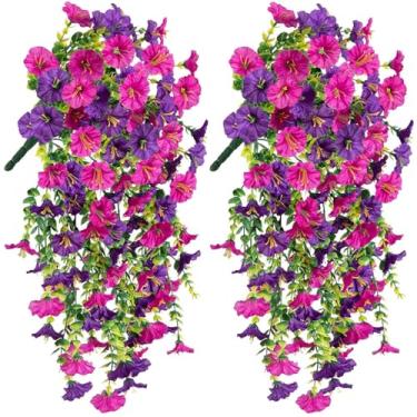 Imagem de 2pcs Artificial Flowers for Outdoors, Perfect Home Garden Decoration – Hanging Morning Glory, UV Resistant Look Real Plastic Decorations for Christmas, Valentine'S Day and the Festival of(Purple Pink)