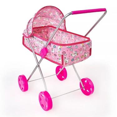 Imagem de Carrinho de Boneca Roma Xikitinha Rosa com Unicórnio 100001 - Brinquedos Oliveira