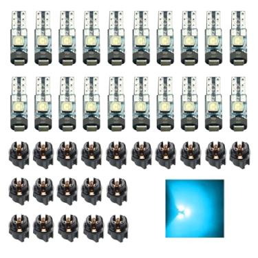 Imagem de 1 pacote com 20 peças para carro T5 conjunto de luzes de instrumento LED, lâmpada de luzes de carro com suporte de trava giratória, 3030-3smd lâmpada LED interior automotivo painel luzes (azul gelo)
