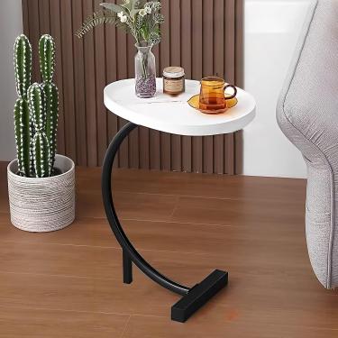 Imagem de Mesa De Sofá, Mesa De Cabeceira Em Forma De C, Mesa Lateral De Sofá Mesa De Lanche Para Laptop De Escritório Moderno Mesas De Centro De Perna De Metal Para Sala De Estar Q, Black-frame, C