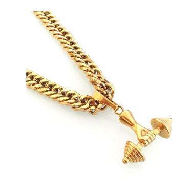 Imagem de Corrente Grume 60cm 10mm e Pingente Halteres Banhado a Ouro - Ben Folh