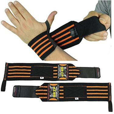 Imagem de Almofadas de pulso de luxo Grip Power Pads (1 par/2 envoltórios) para levantamento de peso suporte de pulso de algodão tiras de faixa de ginástica para homens e mulheres - qualidade premium e borracha profissional, Laranja, 13" Inches
