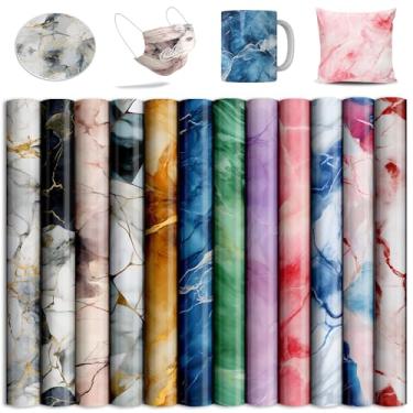 Imagem de Folhas de tinta de transferência infusíveis para marcadores Cricut Easypress, papel de sublimação de mármore para camisetas em branco, 12 folhas 30,5 x 30,5 cm