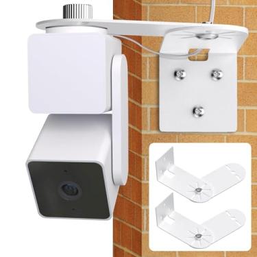 Imagem de 2 unidades de suporte de parede de canto de metal para Wyze Cam Pan V3/V2, Cam V4/V3/V2, cobertura máxima em ambos os lados da casa, reduz pontos cegos em 300 graus, suporte interno e externo para